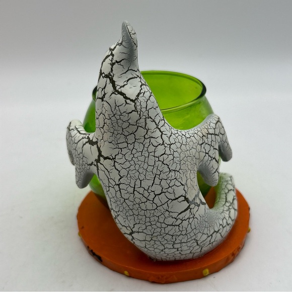 Rare Vtg Kirkland's Halloween Crackled Ghost Candleholder w Green Glass Votive - Picture 10 of 15